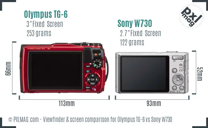 Olympus TG-6 vs Sony W730 Screen and Viewfinder comparison