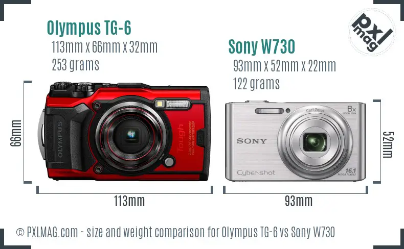 Olympus TG-6 vs Sony W730 size comparison