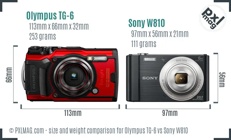 Olympus TG-6 vs Sony W810 size comparison