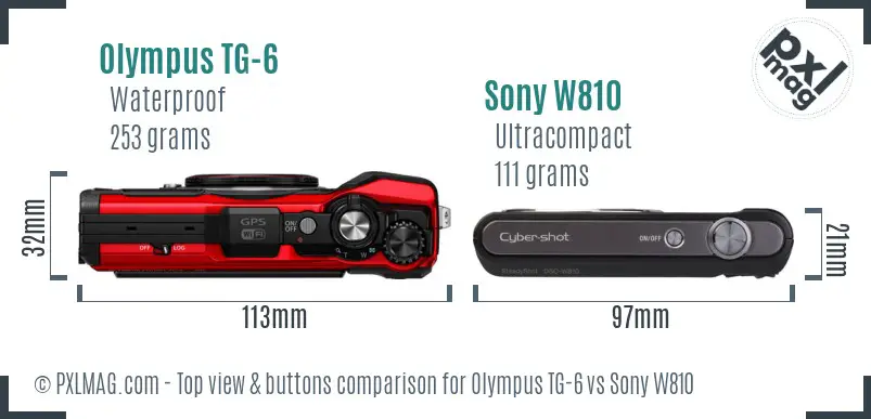 Olympus TG-6 vs Sony W810 top view buttons comparison