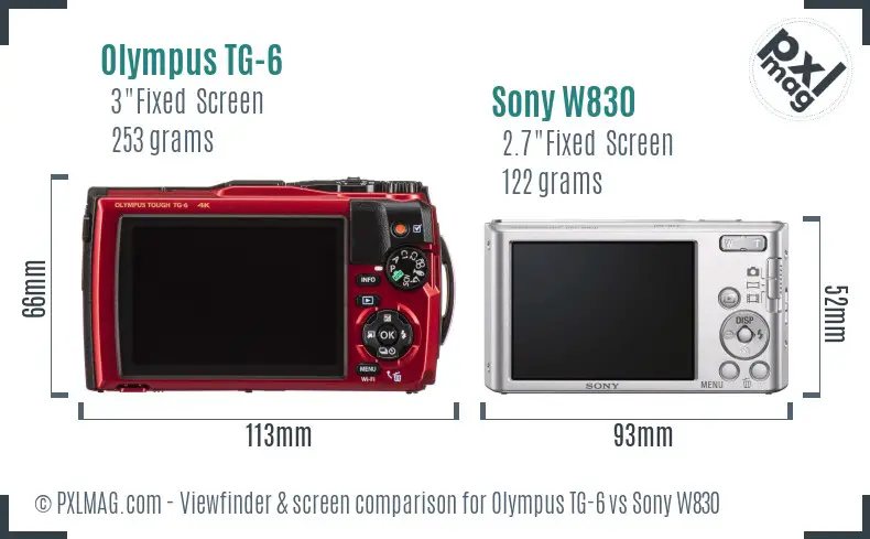 Olympus TG-6 vs Sony W830 Screen and Viewfinder comparison