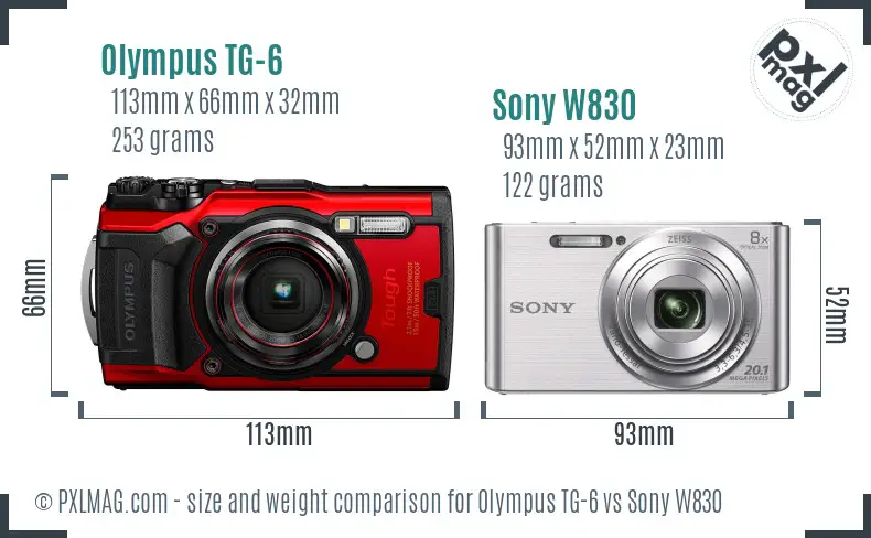 Olympus TG-6 vs Sony W830 size comparison