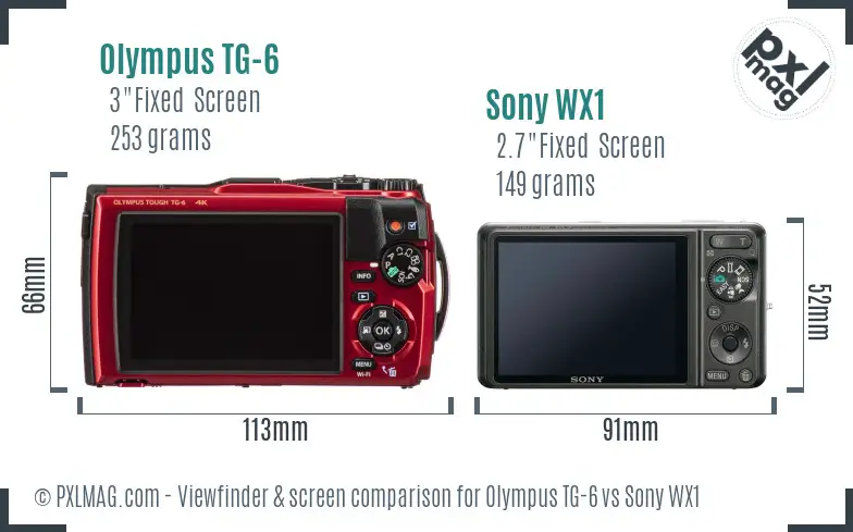 Olympus TG-6 vs Sony WX1 Screen and Viewfinder comparison