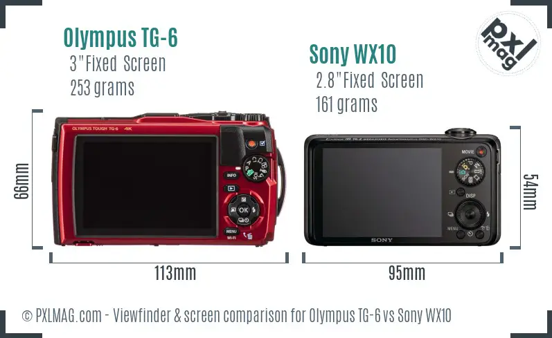 Olympus TG-6 vs Sony WX10 Screen and Viewfinder comparison