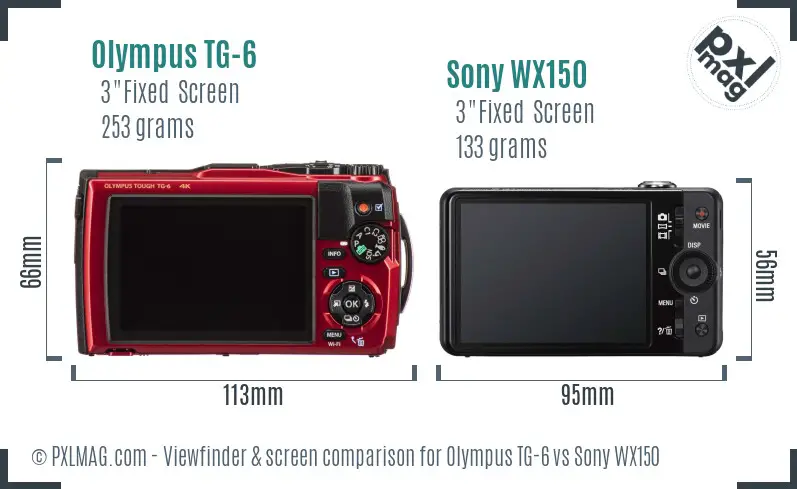 Olympus TG-6 vs Sony WX150 Screen and Viewfinder comparison