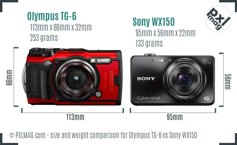 Olympus TG-6 vs Sony WX150 size comparison
