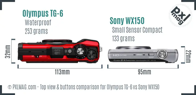 Olympus TG-6 vs Sony WX150 top view buttons comparison