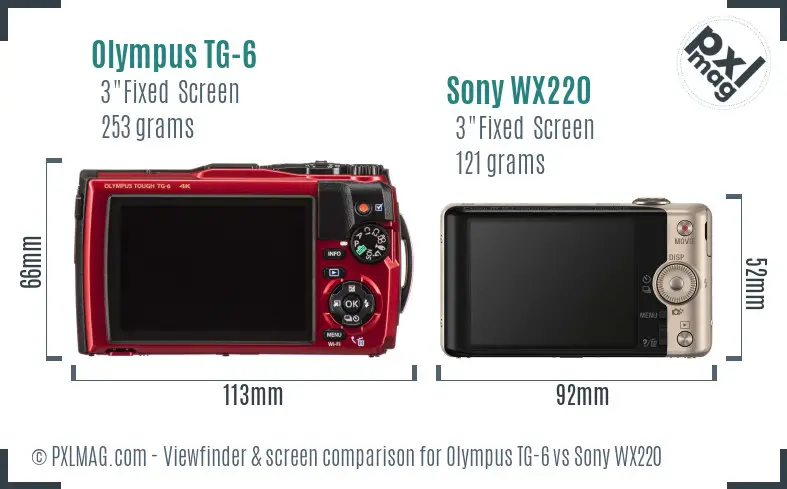 Olympus TG-6 vs Sony WX220 Screen and Viewfinder comparison