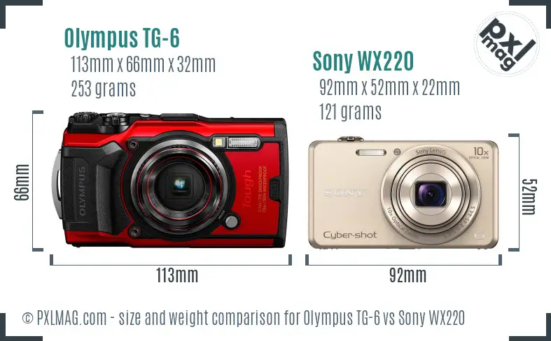 Olympus TG-6 vs Sony WX220 size comparison