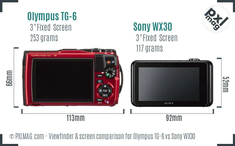 Olympus TG-6 vs Sony WX30 Screen and Viewfinder comparison