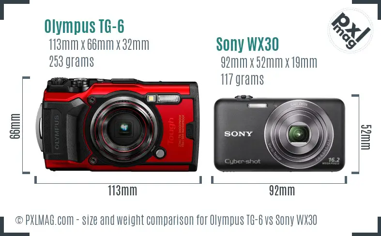 Olympus TG-6 vs Sony WX30 size comparison