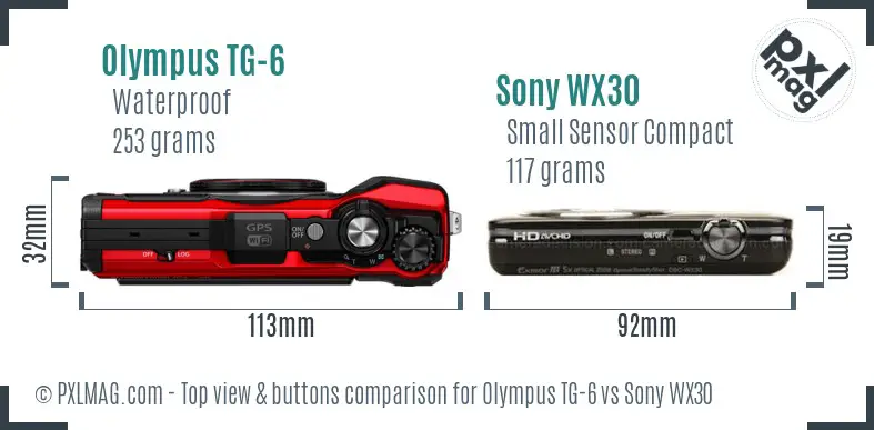 Olympus TG-6 vs Sony WX30 top view buttons comparison