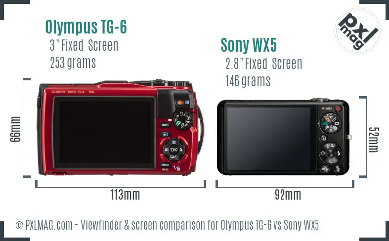 Olympus TG-6 vs Sony WX5 Screen and Viewfinder comparison