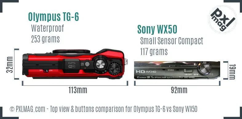 Olympus TG-6 vs Sony WX50 top view buttons comparison