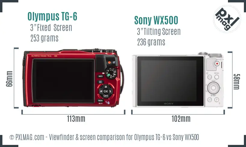 Olympus TG-6 vs Sony WX500 Screen and Viewfinder comparison