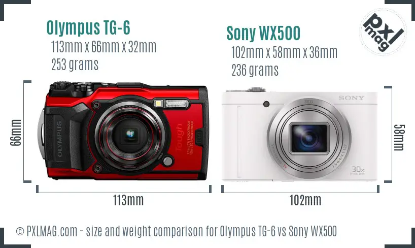 Olympus TG-6 vs Sony WX500 size comparison