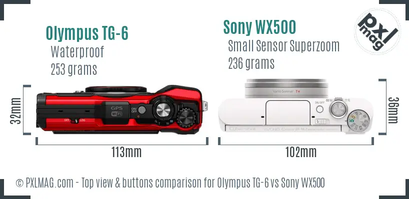Olympus TG-6 vs Sony WX500 top view buttons comparison