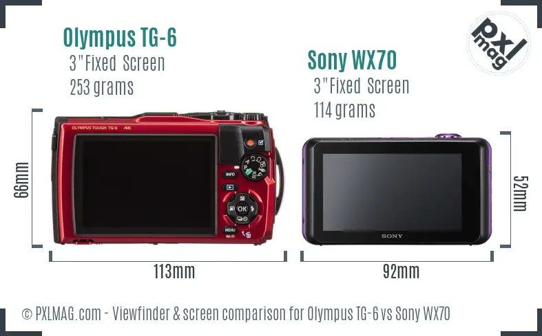 Olympus TG-6 vs Sony WX70 Screen and Viewfinder comparison