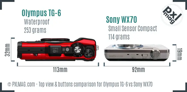 Olympus TG-6 vs Sony WX70 top view buttons comparison