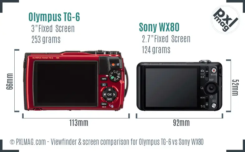 Olympus TG-6 vs Sony WX80 Screen and Viewfinder comparison
