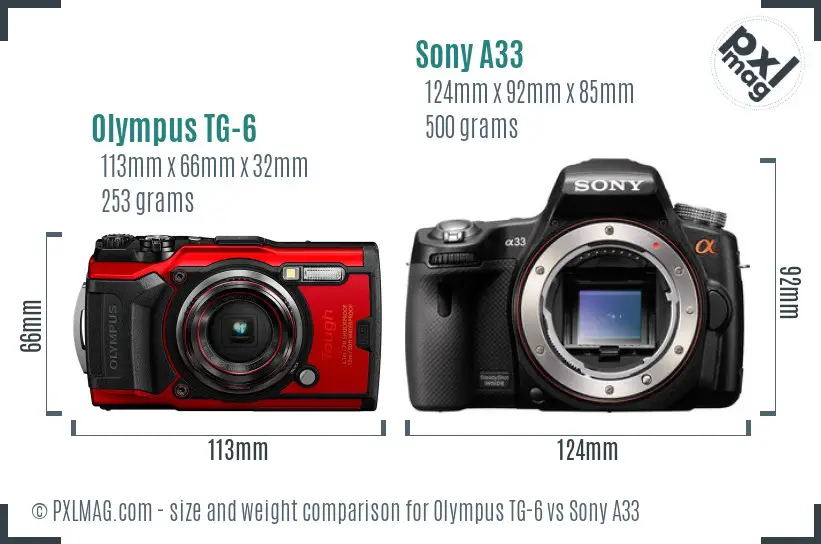 Olympus TG-6 vs Sony A33 size comparison