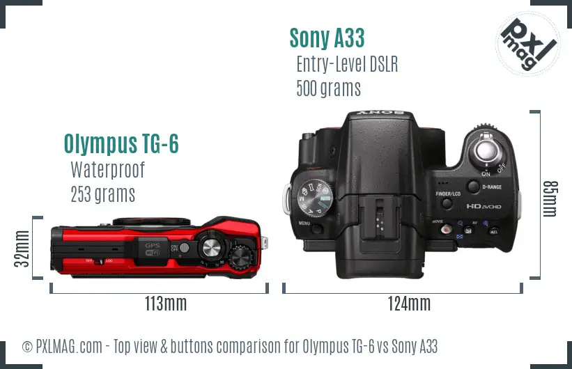 Olympus TG-6 vs Sony A33 top view buttons comparison