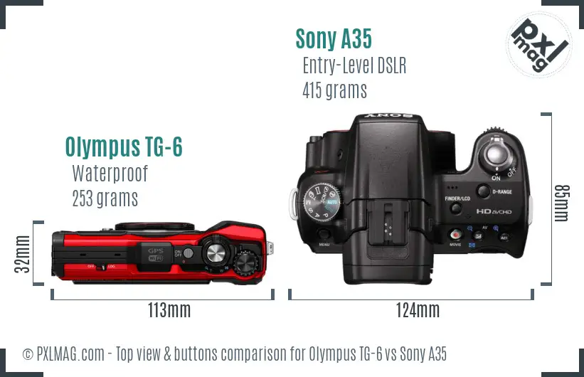 Olympus TG-6 vs Sony A35 top view buttons comparison