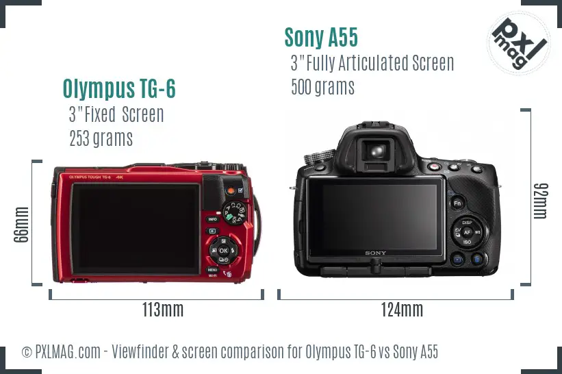 Olympus TG-6 vs Sony A55 Screen and Viewfinder comparison