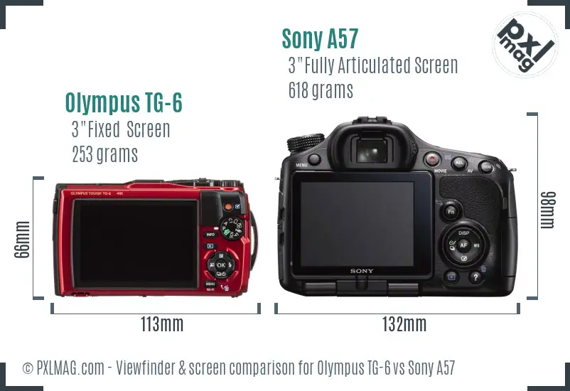 Olympus TG-6 vs Sony A57 Screen and Viewfinder comparison