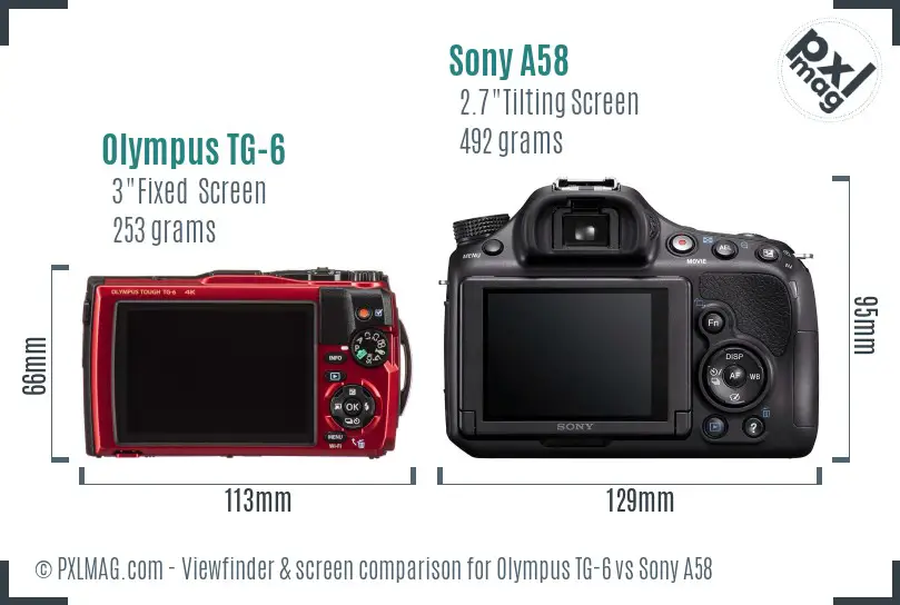 Olympus TG-6 vs Sony A58 Screen and Viewfinder comparison