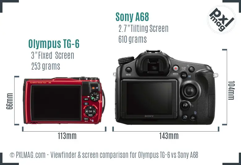 Olympus TG-6 vs Sony A68 Screen and Viewfinder comparison