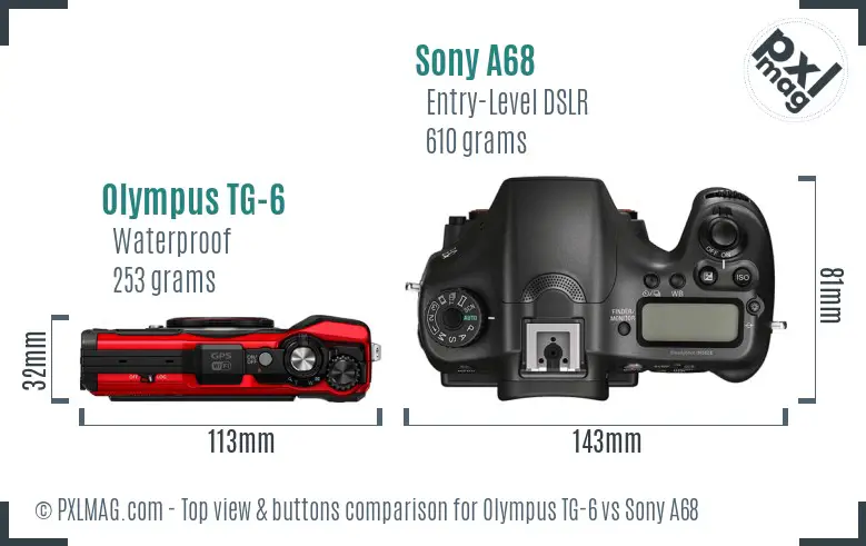 Olympus TG-6 vs Sony A68 top view buttons comparison