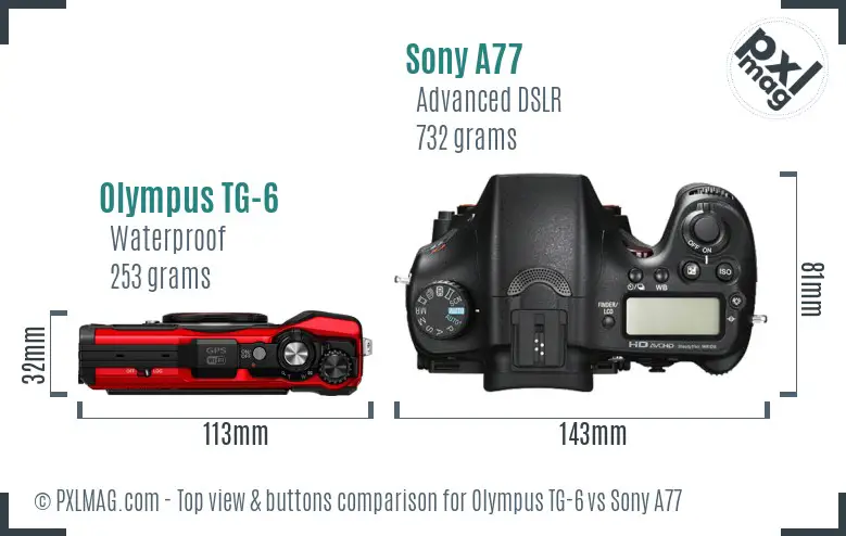Olympus TG-6 vs Sony A77 top view buttons comparison