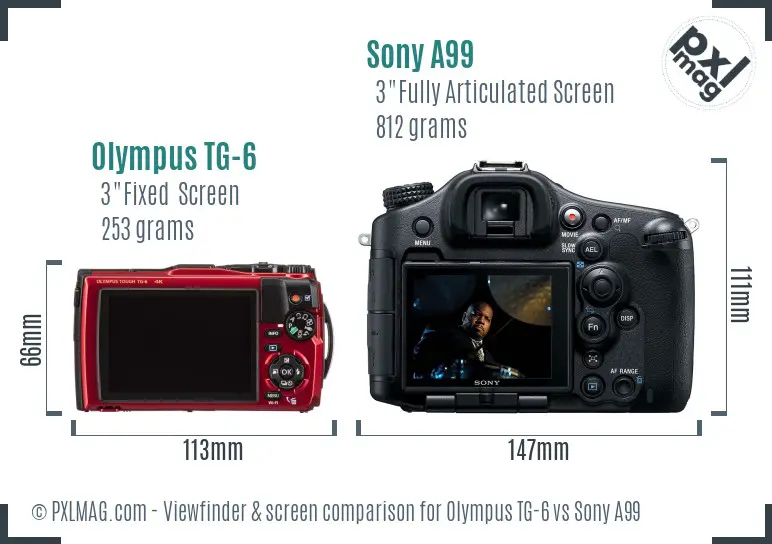 Olympus TG-6 vs Sony A99 Screen and Viewfinder comparison