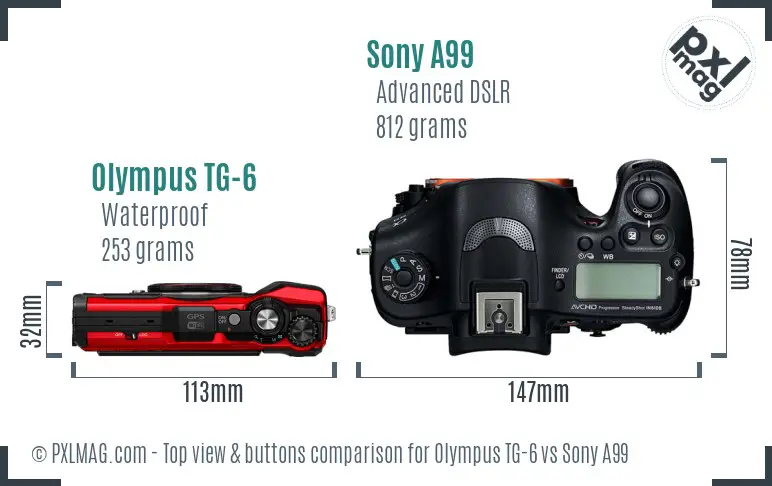 Olympus TG-6 vs Sony A99 top view buttons comparison