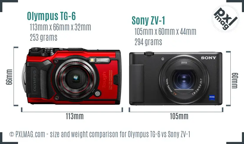 Olympus TG-6 vs Sony ZV-1 size comparison
