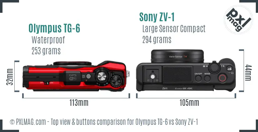 Olympus TG-6 vs Sony ZV-1 top view buttons comparison