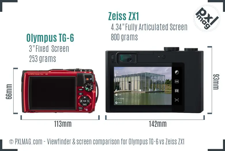 Olympus TG-6 vs Zeiss ZX1 Screen and Viewfinder comparison