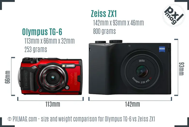 Olympus TG-6 vs Zeiss ZX1 size comparison