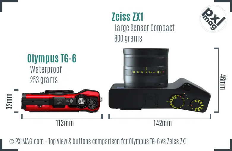 Olympus TG-6 vs Zeiss ZX1 top view buttons comparison