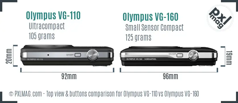 Olympus VG-110 vs Olympus VG-160 top view buttons comparison