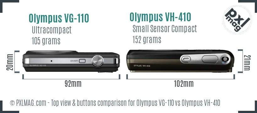 Olympus VG-110 vs Olympus VH-410 top view buttons comparison