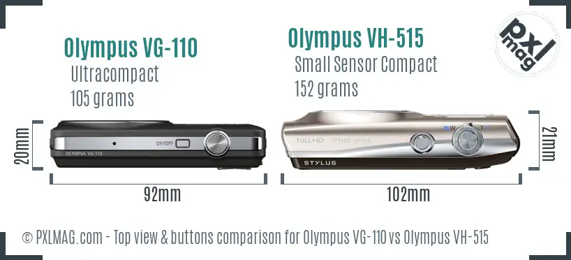Olympus VG-110 vs Olympus VH-515 top view buttons comparison