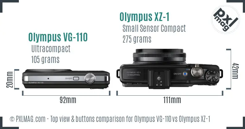 Olympus VG-110 vs Olympus XZ-1 top view buttons comparison