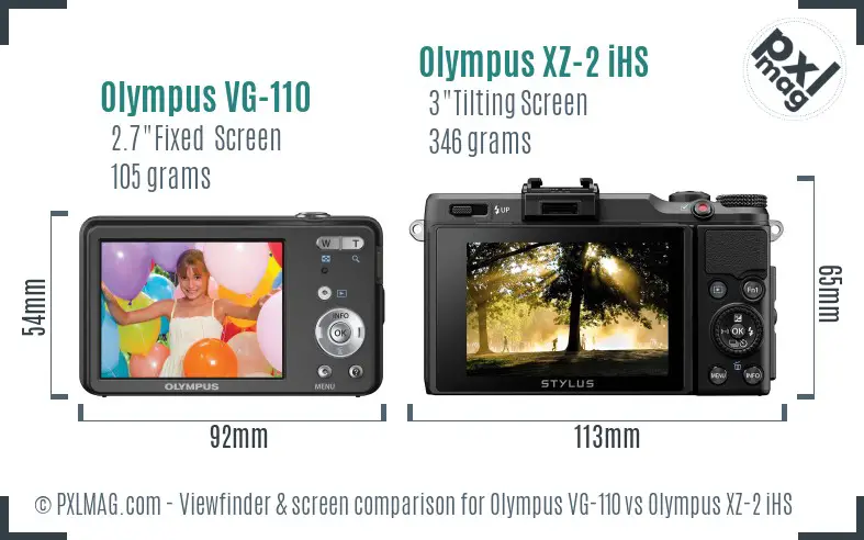 Olympus VG-110 vs Olympus XZ-2 iHS Screen and Viewfinder comparison