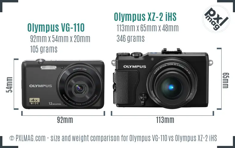 Olympus VG-110 vs Olympus XZ-2 iHS size comparison