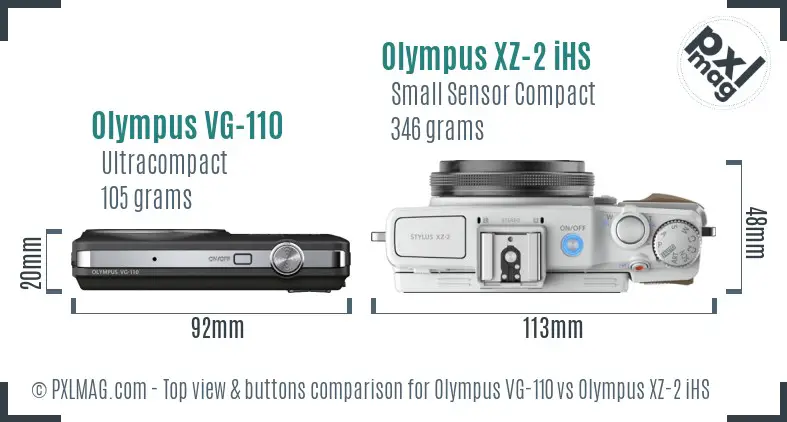 Olympus VG-110 vs Olympus XZ-2 iHS top view buttons comparison