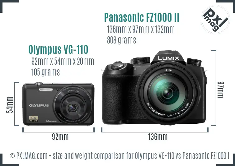 Olympus VG-110 vs Panasonic FZ1000 II size comparison