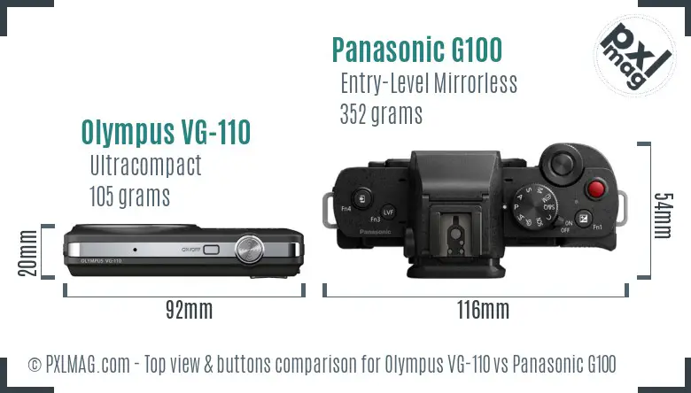 Olympus VG-110 vs Panasonic G100 top view buttons comparison