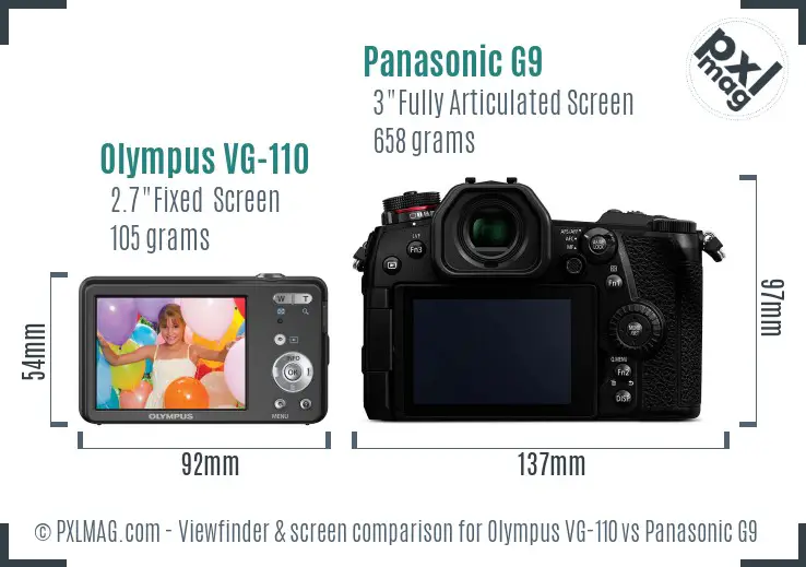 Olympus VG-110 vs Panasonic G9 Screen and Viewfinder comparison
